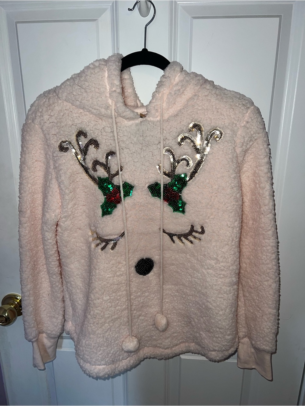 NWT Plush Hooded Reindeer Pullover Jacket - Light Pink